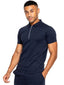 Men's Navy Zip Neck Polo T-Shirt - Lucca Menswear