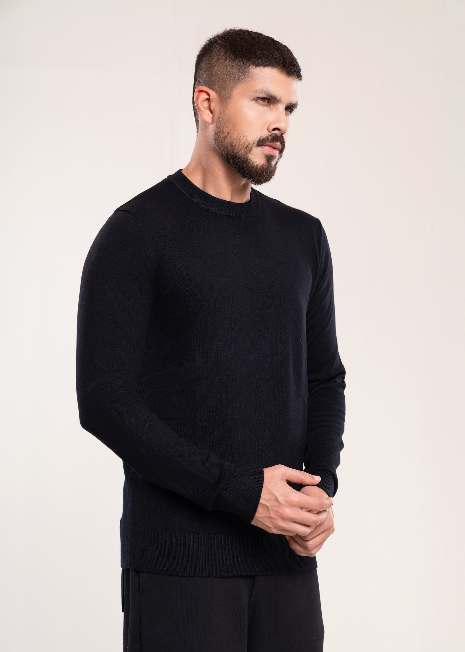 Mens Crew Neck Sweater Black Knitwear Menswear Sweater