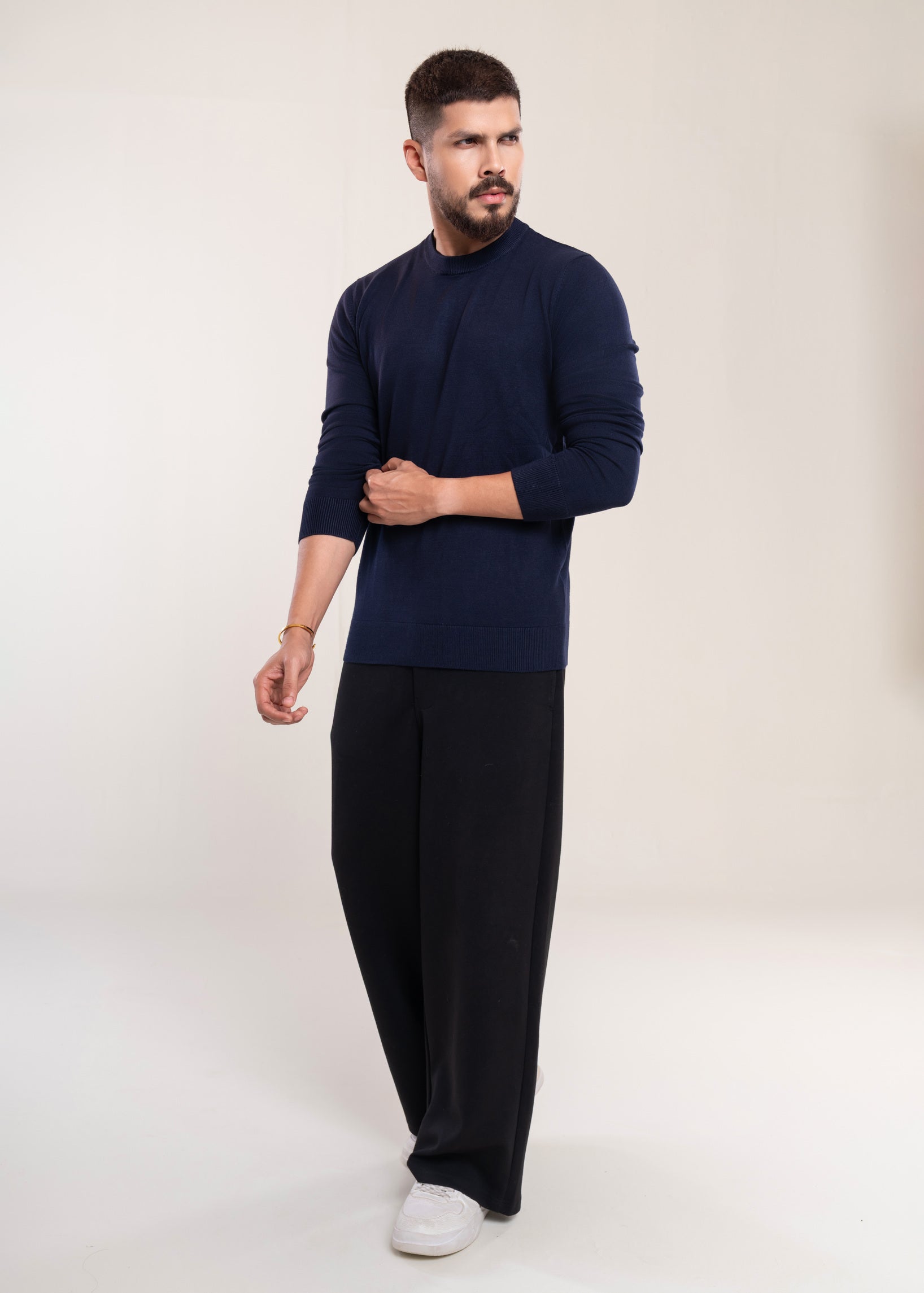 Mens Crew Neck Sweater Navy - Lucca Mens Knitwear