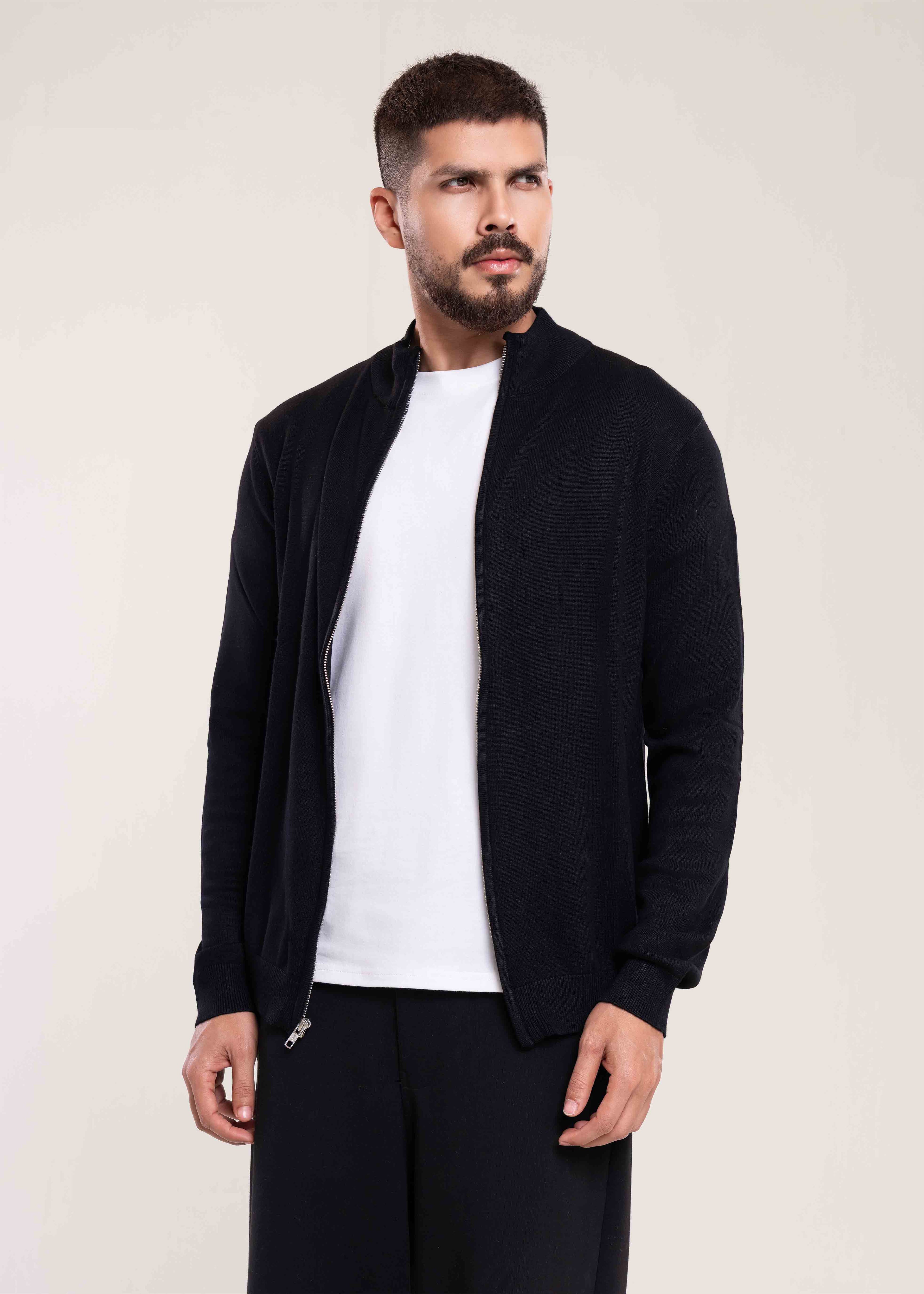 Mens Full Zip Jumper Black - Lucca Full Zip Jumper Collection UK