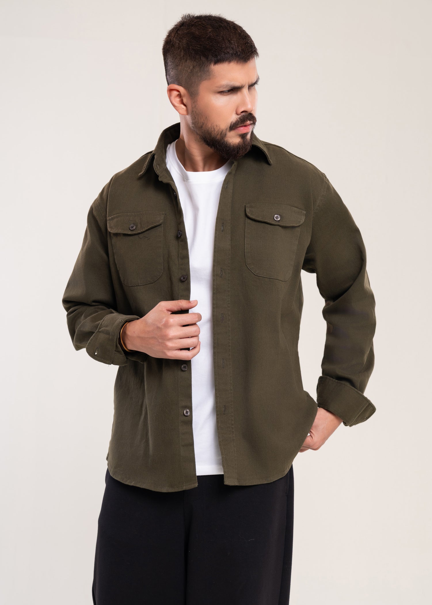 Mens Overshirt Khaki Shacket - Casual Shirt - Lucca Menswear UK
