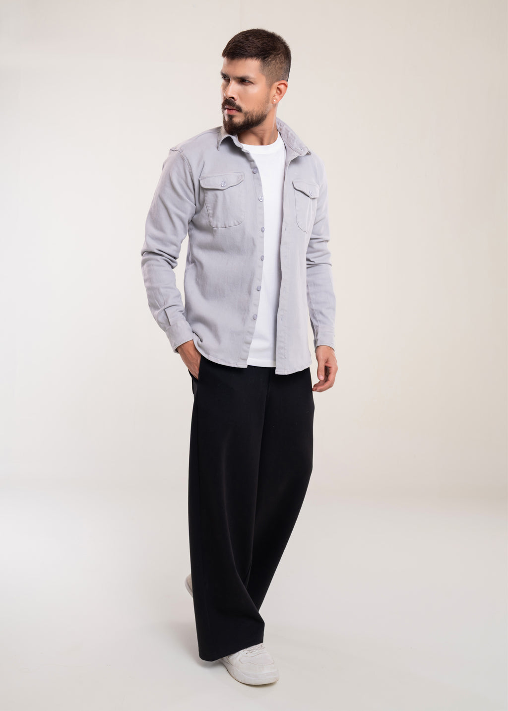 Mens Overshirts Grey Shacket - Casual Shirt - Lucca Mens Clothing UK