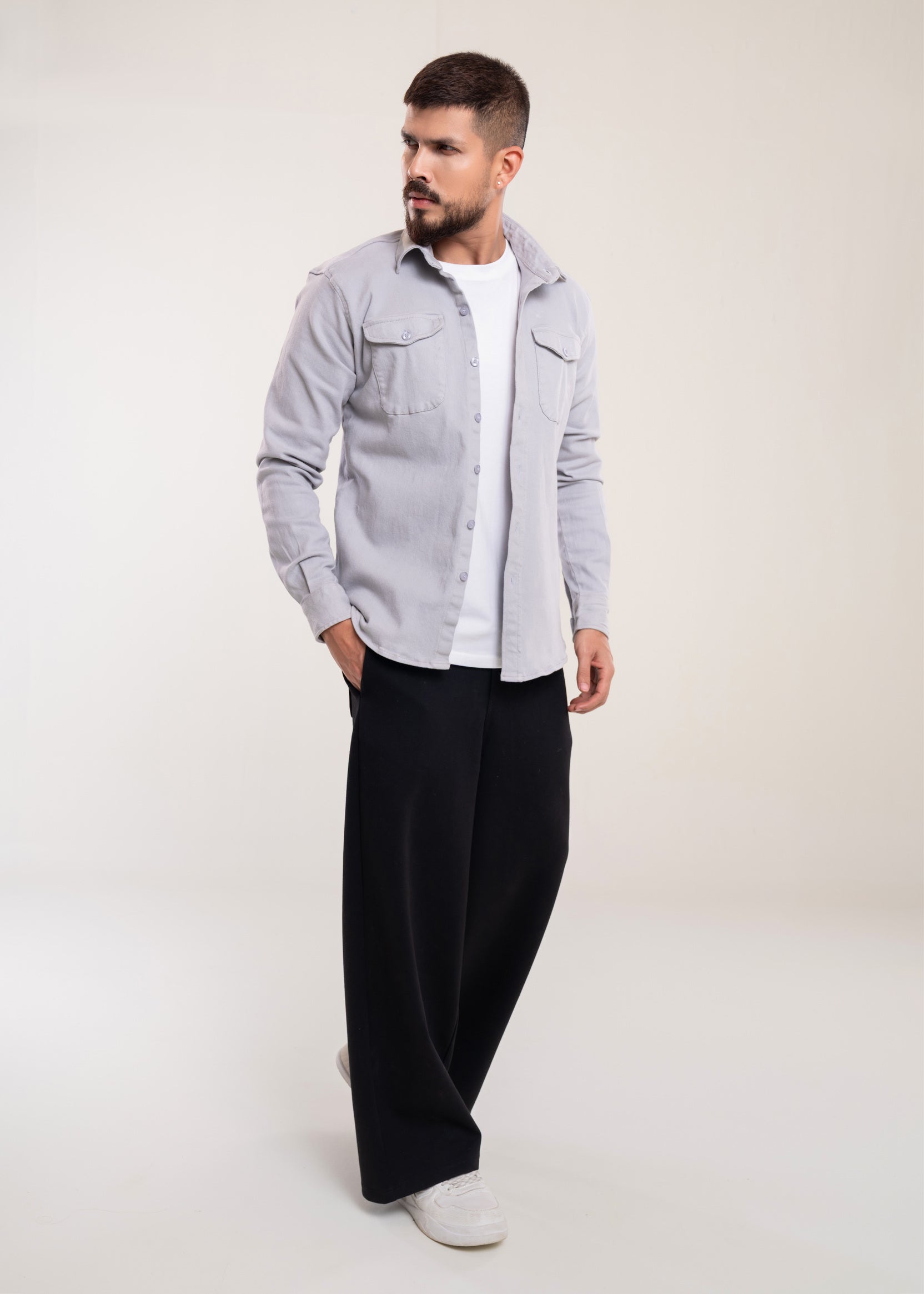 Mens Overshirts Grey Shacket - Casual Shirt - Lucca Mens Clothing UK