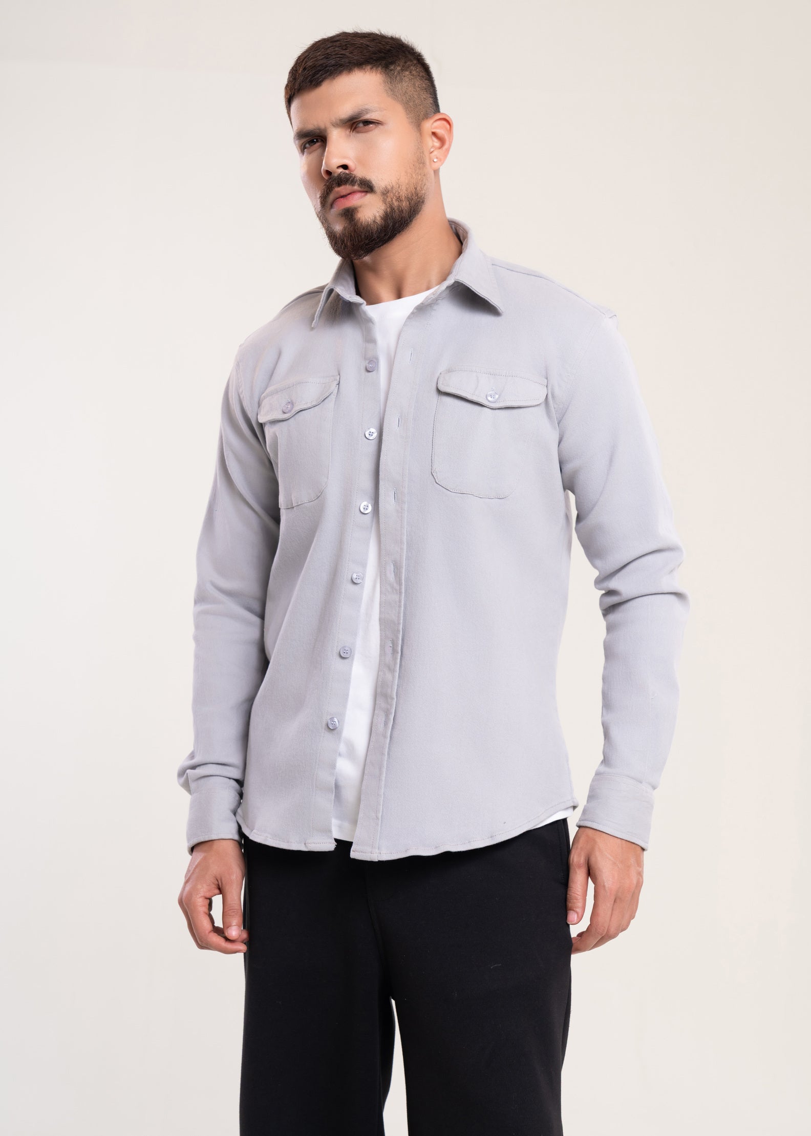 Mens Overshirts Grey Shacket - Casual Shirt - Lucca Menswear UK Main image