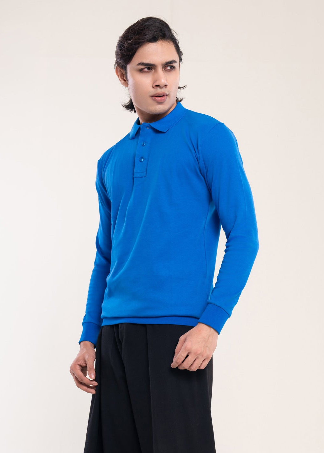 Mens Polo Jumper Long Sleeve Blue Polo Jumper - Lucca Mens Clothing UK Main image