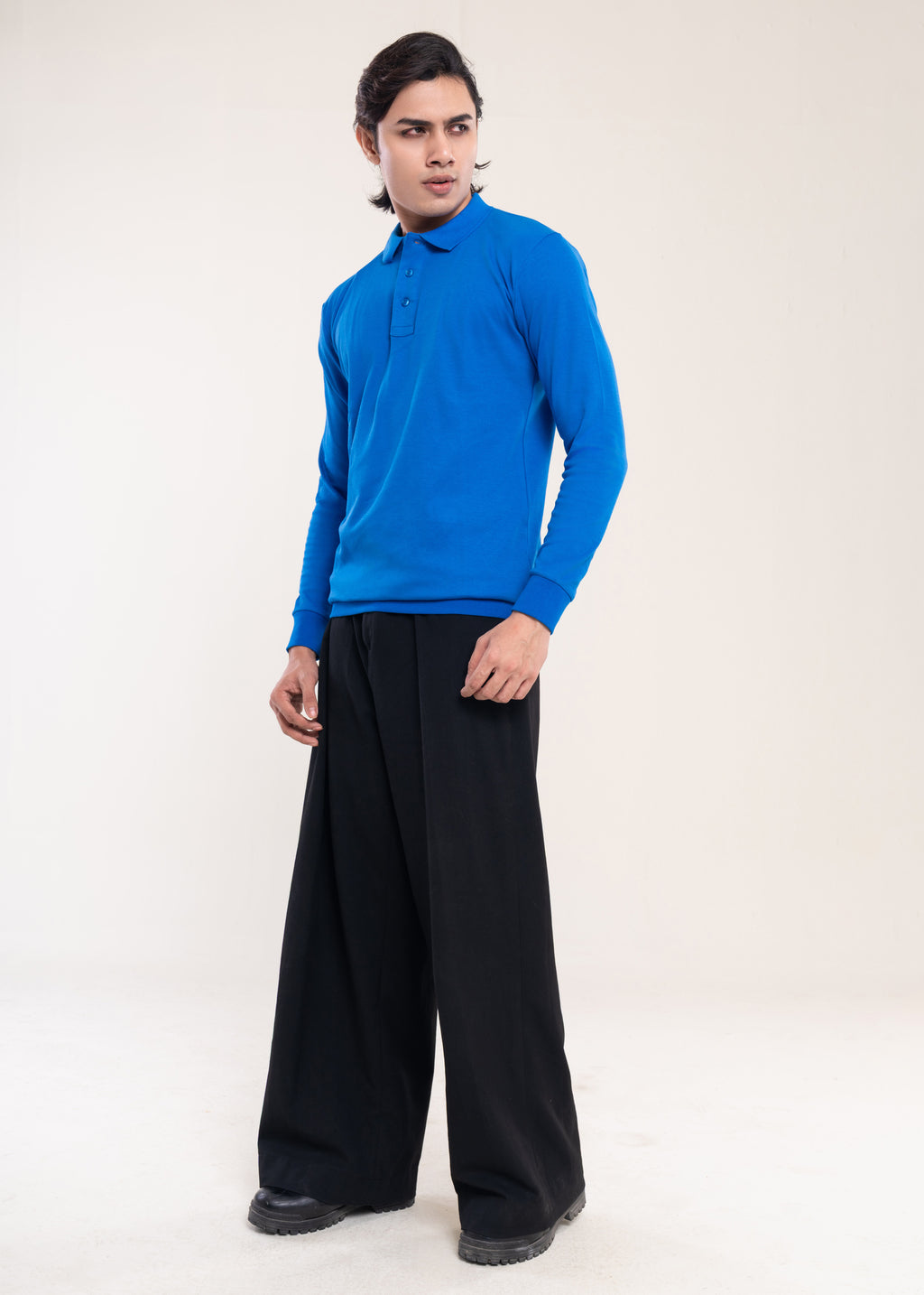 Mens Polo Jumper Long Sleeve Blue Polo Jumper - Lucca Menswear UK