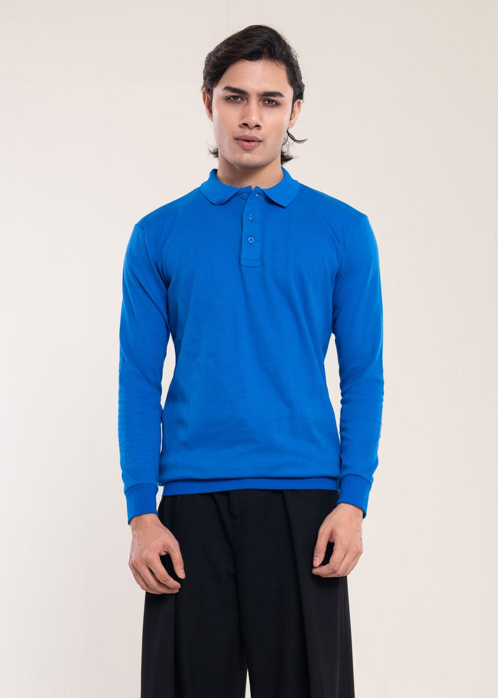 Mens Polo Jumper Long Sleeve Blue Polo - Lucca Mens Clothing UK