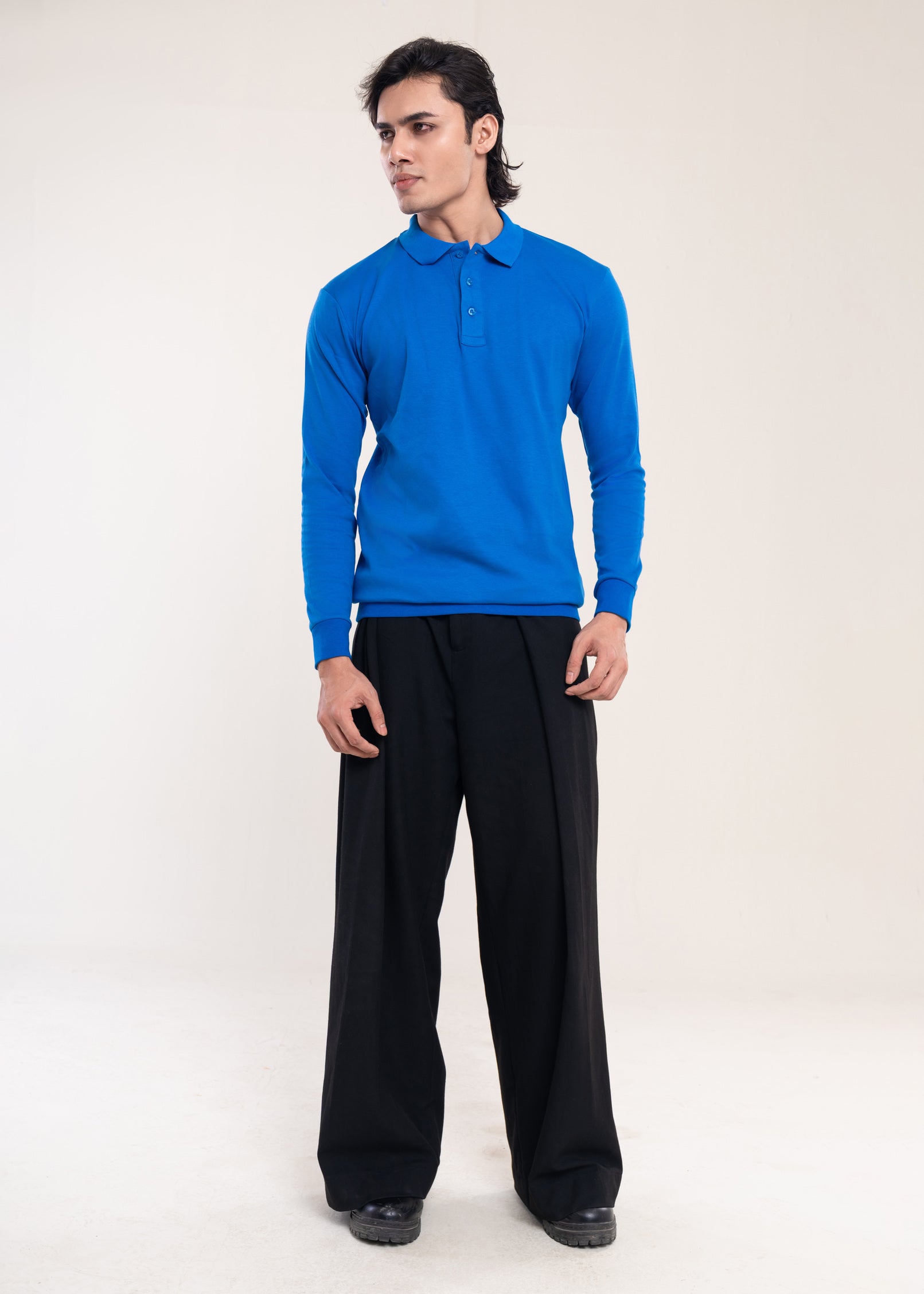 Mens Polo Jumper Long Sleeve Blue Polo - Lucca Mens Collection UK