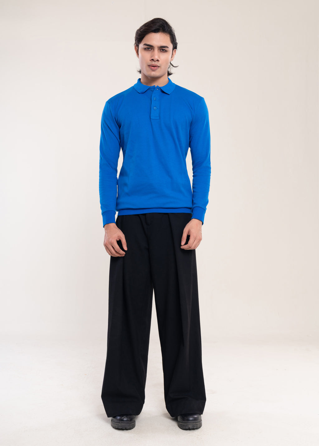 Mens Polo Jumper Long Sleeve Blue Polo - Lucca Menswear UK