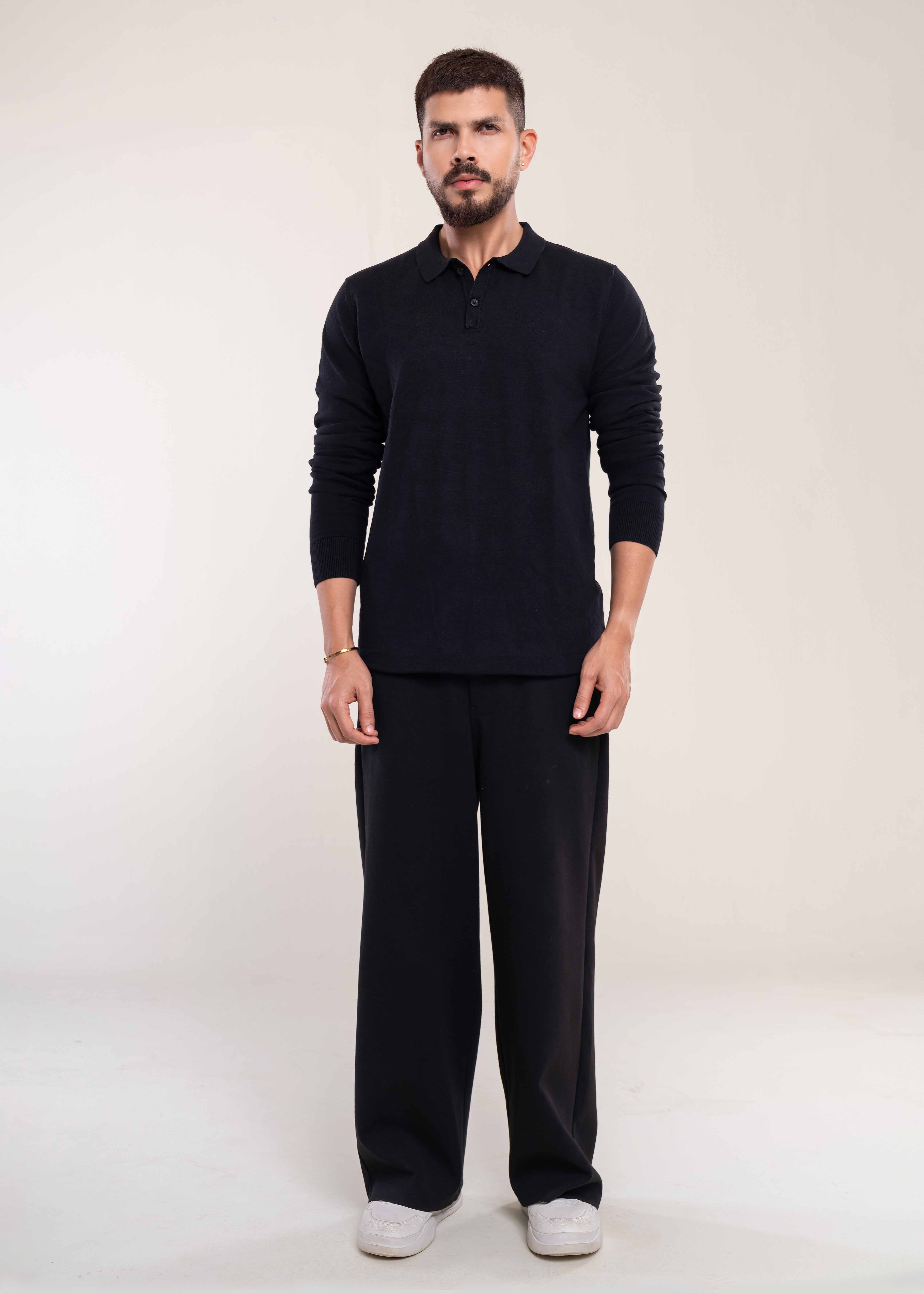 Men's Black Long Sleeve Polo Jumper Secondary image