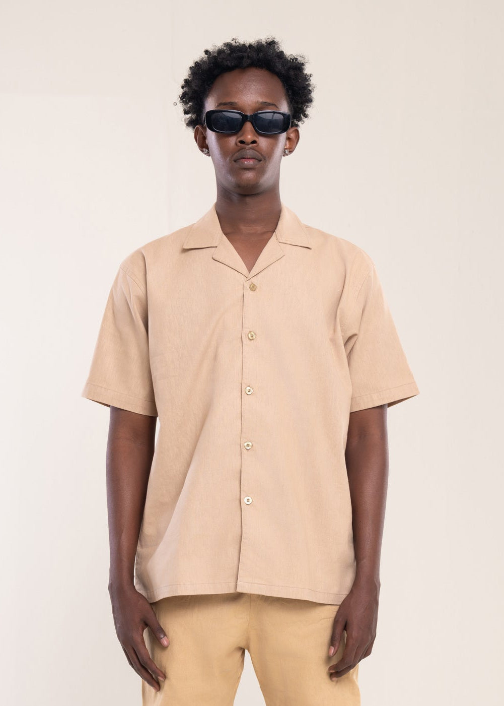 Mens Polo Shirts Beige - Linen Shirt - Lucca Menswear Shirt Collection UK