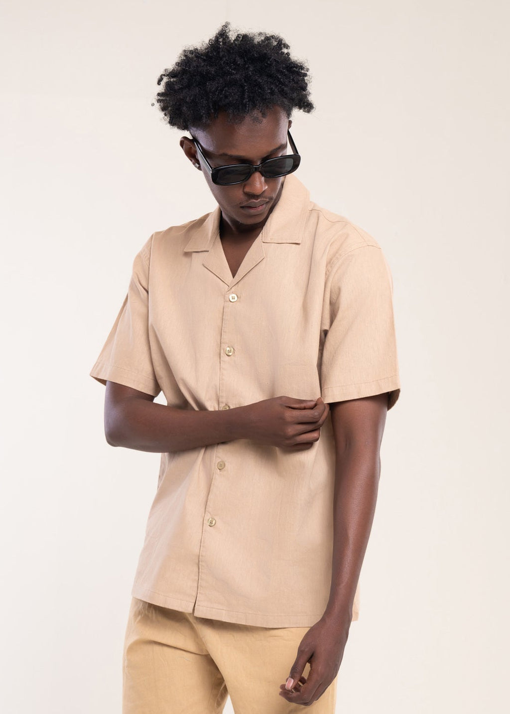 Mens Polo Shirts Beige - Linen Shirt - Lucca Menswear Shirt Collection UK