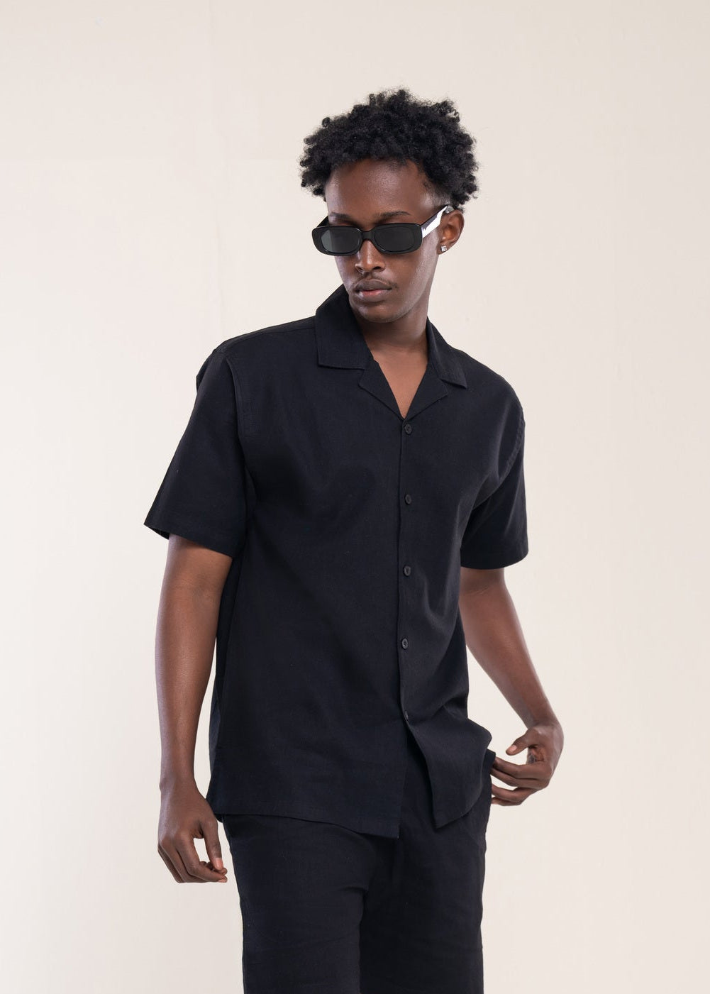 Mens Polo Shirts Black - Linen Shirt - Lucca Menswear Collection UK Main image