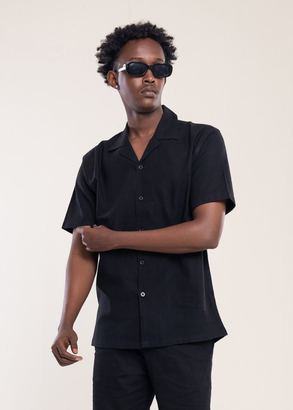 Mens Polo Shirts Black - Linen Shirt - Lucca Menswear Collection UK