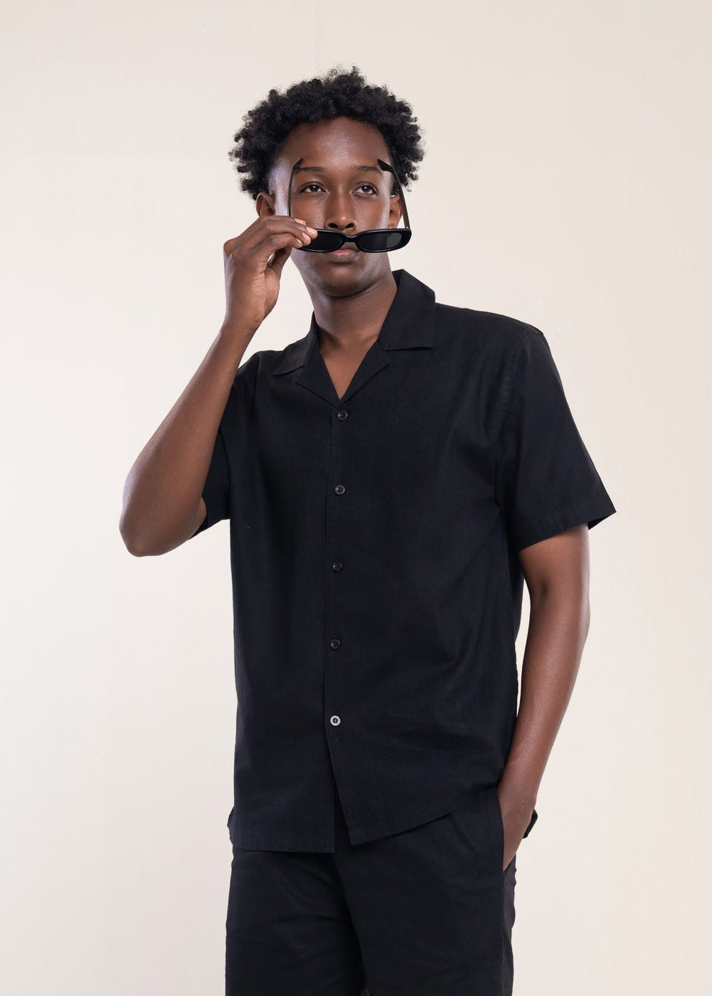 Mens Polo Shirts Black - Linen Shirt - Lucca Menswear Collection UK