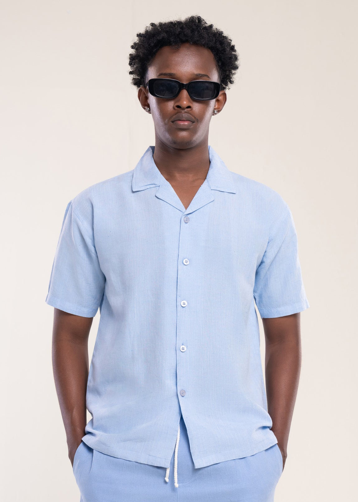Mens Polo Shirts Sky Blue - Linen Shirt - Lucca Menswear Shirt Collection UK Main image