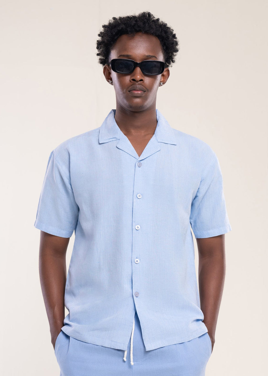 Mens Polo Shirts Sky Blue - Linen Shirt - Lucca Menswear Shirt Collection UK
