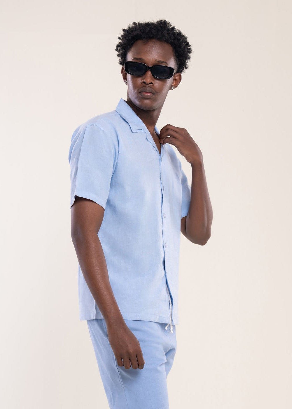 Mens Polo Shirts Sky Blue - Linen Shirt - Lucca Menswear Shirt Collection UK