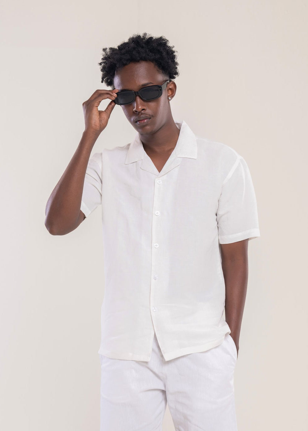 Mens Polo Shirts White - Linen Shirt - Lucca Menswear Shirt Collection UK Main image