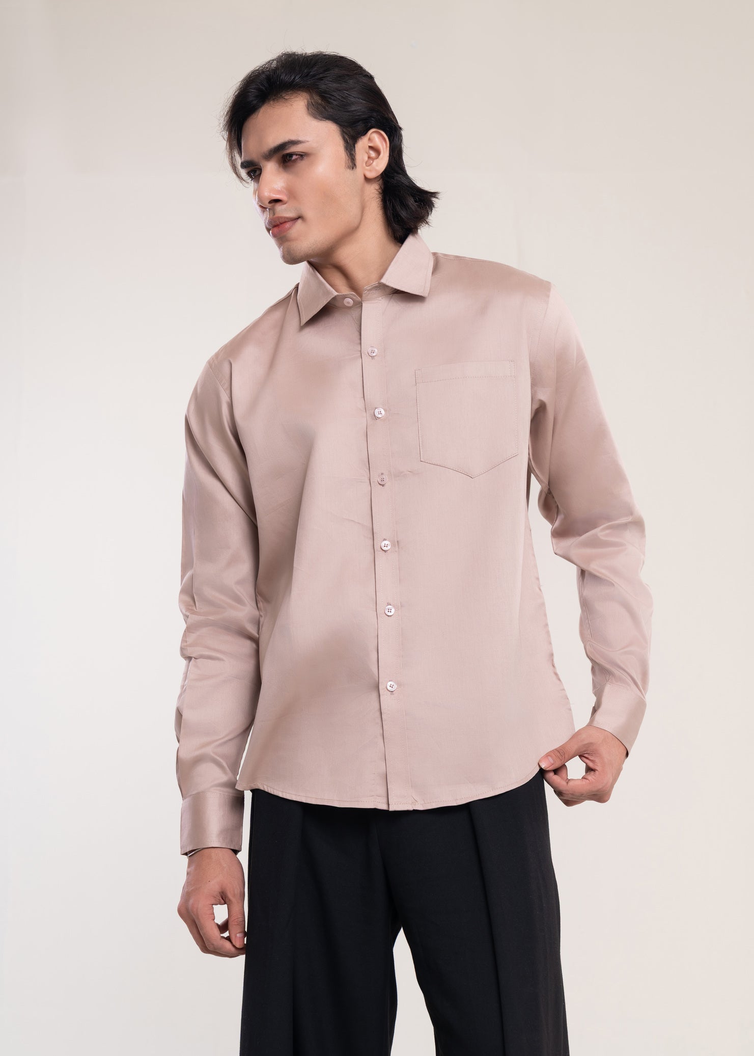 Men's Cotton Smart Casual Shirt In Beige Secondary image