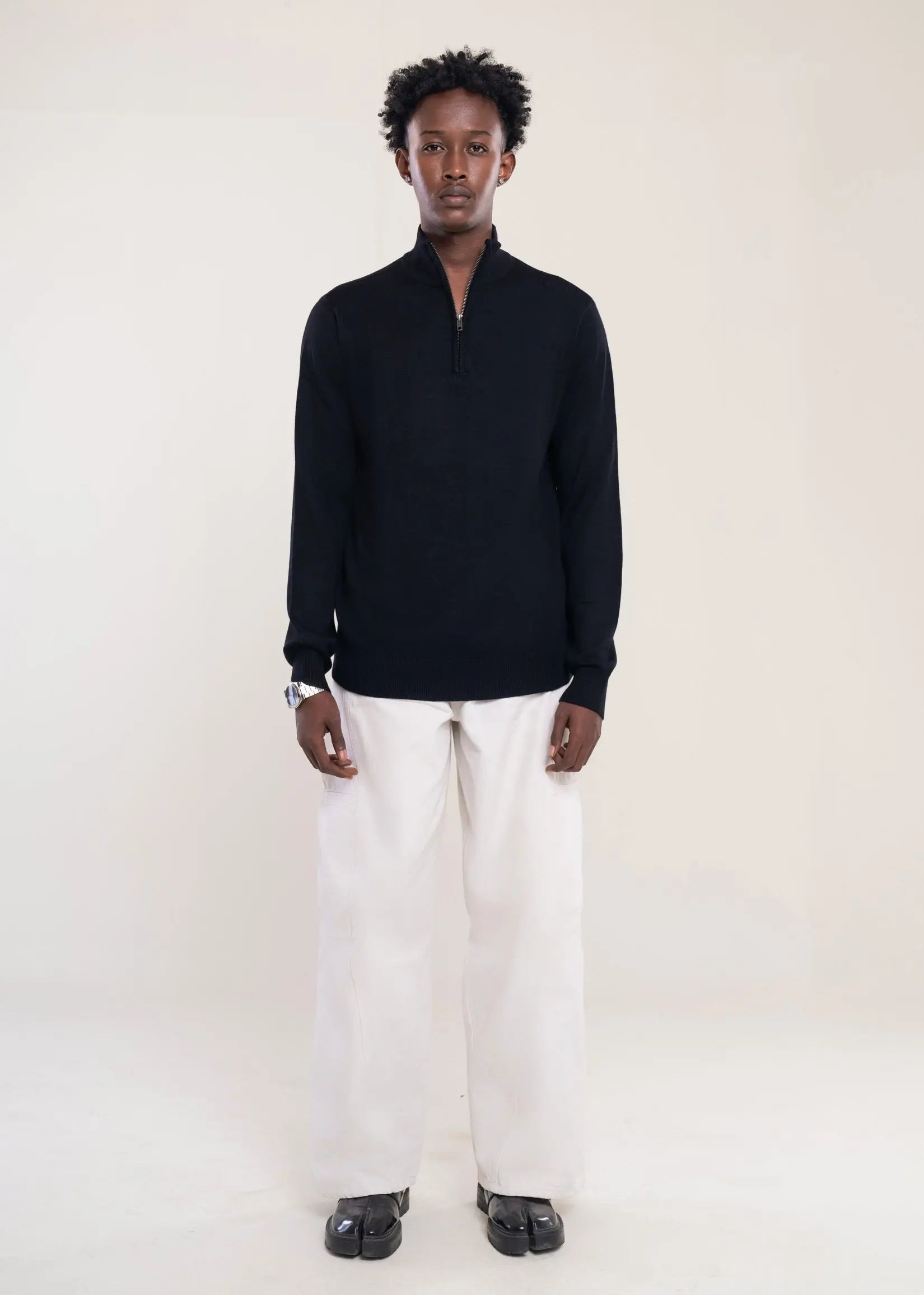 Mens Zip Neck Jumper Black - Lucca Mens Collection