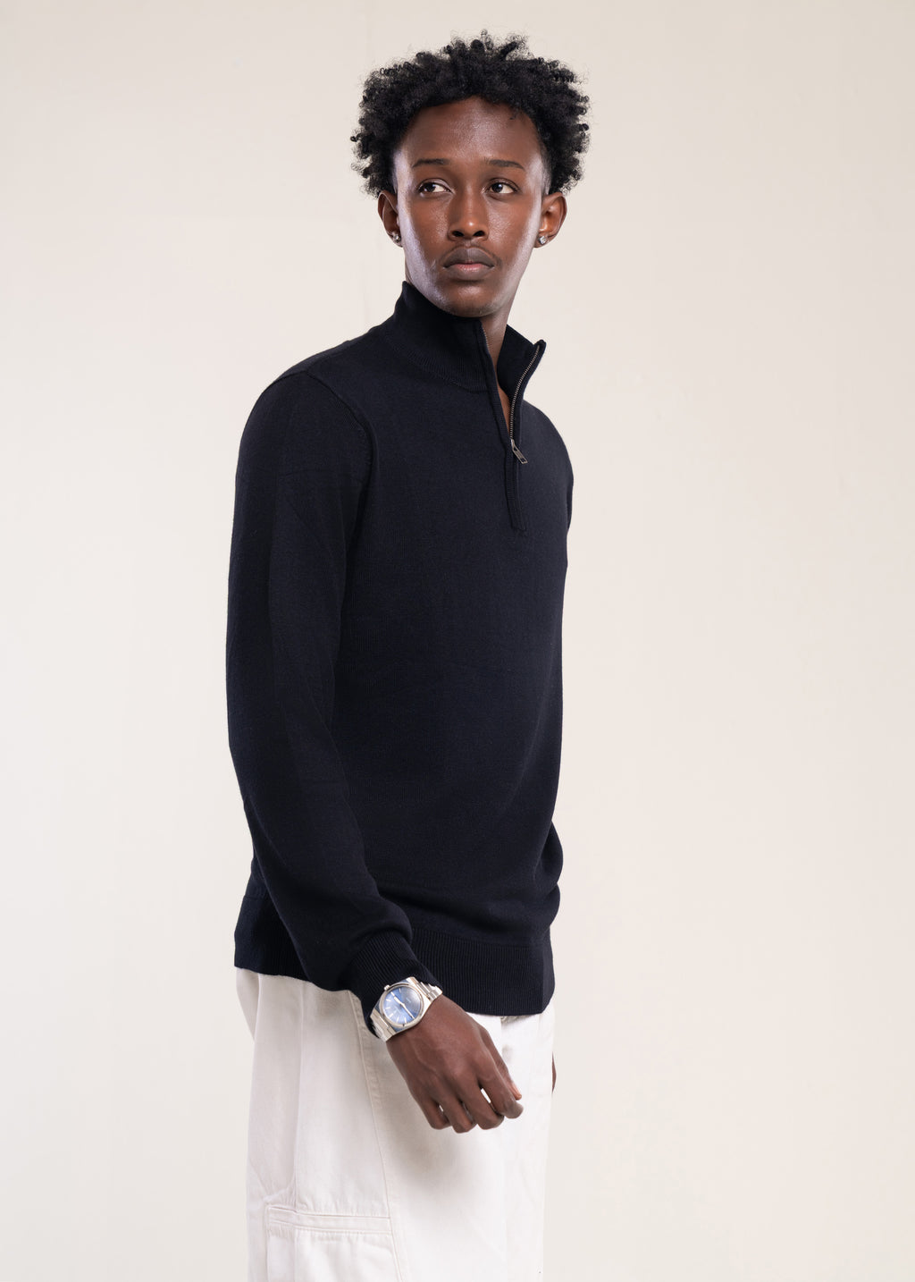 Mens Zip Neck Jumper Black - Half Zip Jumper - Lucca Menswear UK