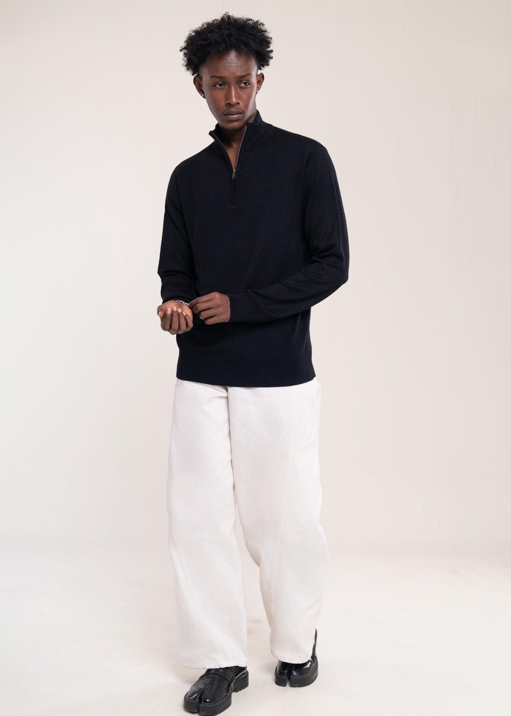 Mens Zip Neck Jumper Black - Lucca Mens Clothing Collection UK