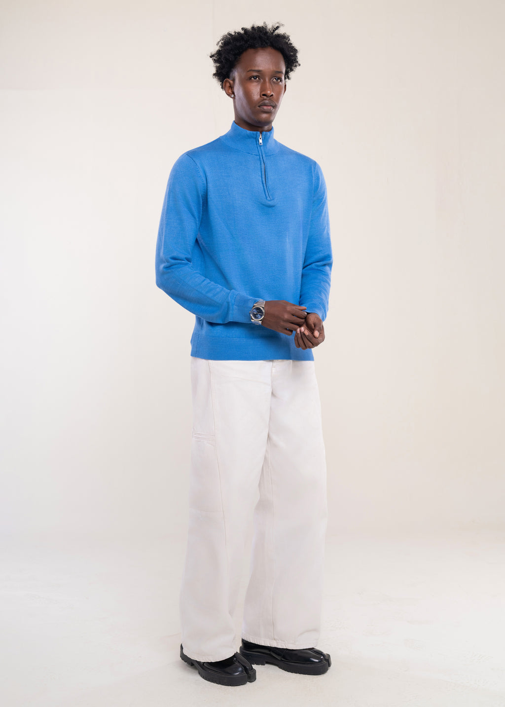 Mens Zip Neck Jumper Blue Lucca Collection UK