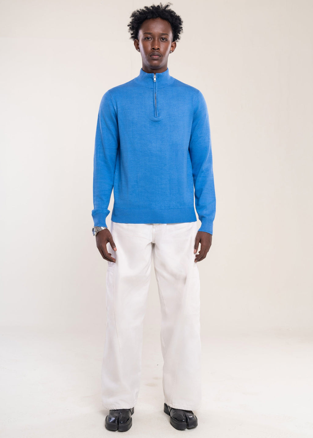 Mens Zip Neck Jumper Blue - Half Zip Jumper And Quarter Zip Jumper - Lucca Menswear UK