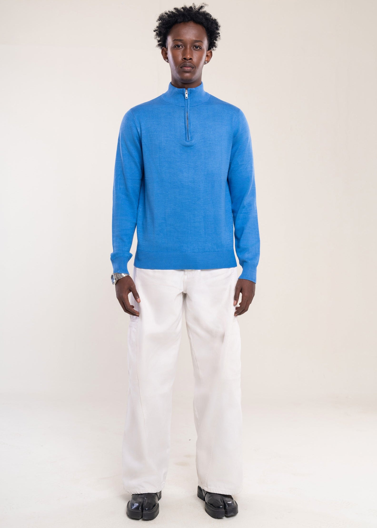 Mens Zip Neck Jumper Blue - Half Zip Jumper And Quarter Zip Jumper - Lucca Menswear UK