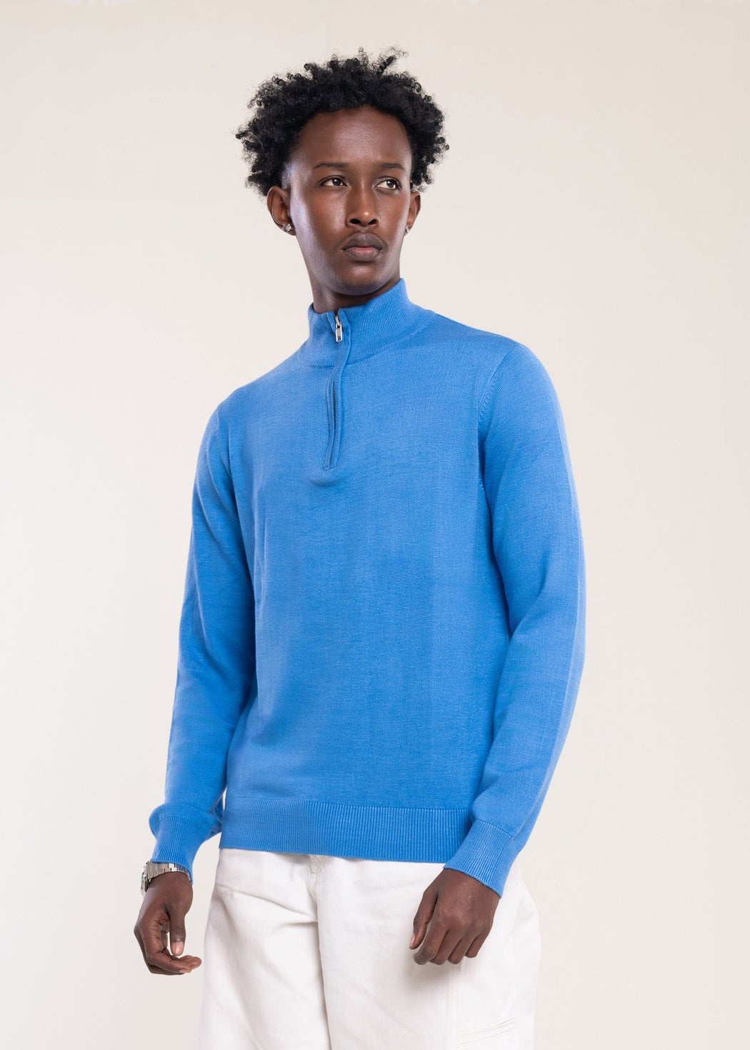 Mens Zip Neck Jumper Blue Lucca Premium Jumper Collection