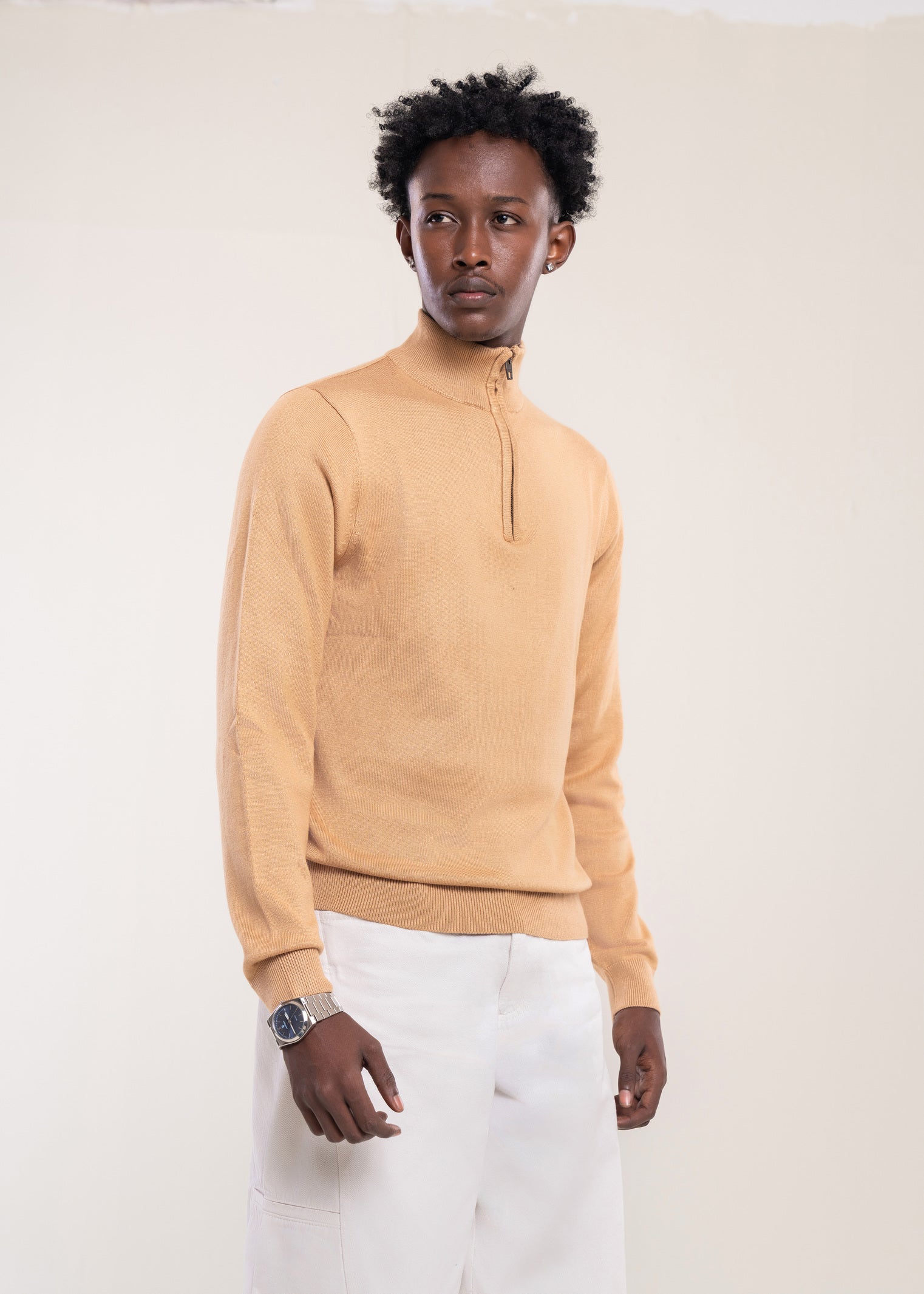 Mens Zip Neck Jumper Bronze - Half Zip And Quarter Zip Jumper - Lucca Mens Fashion UK Main image