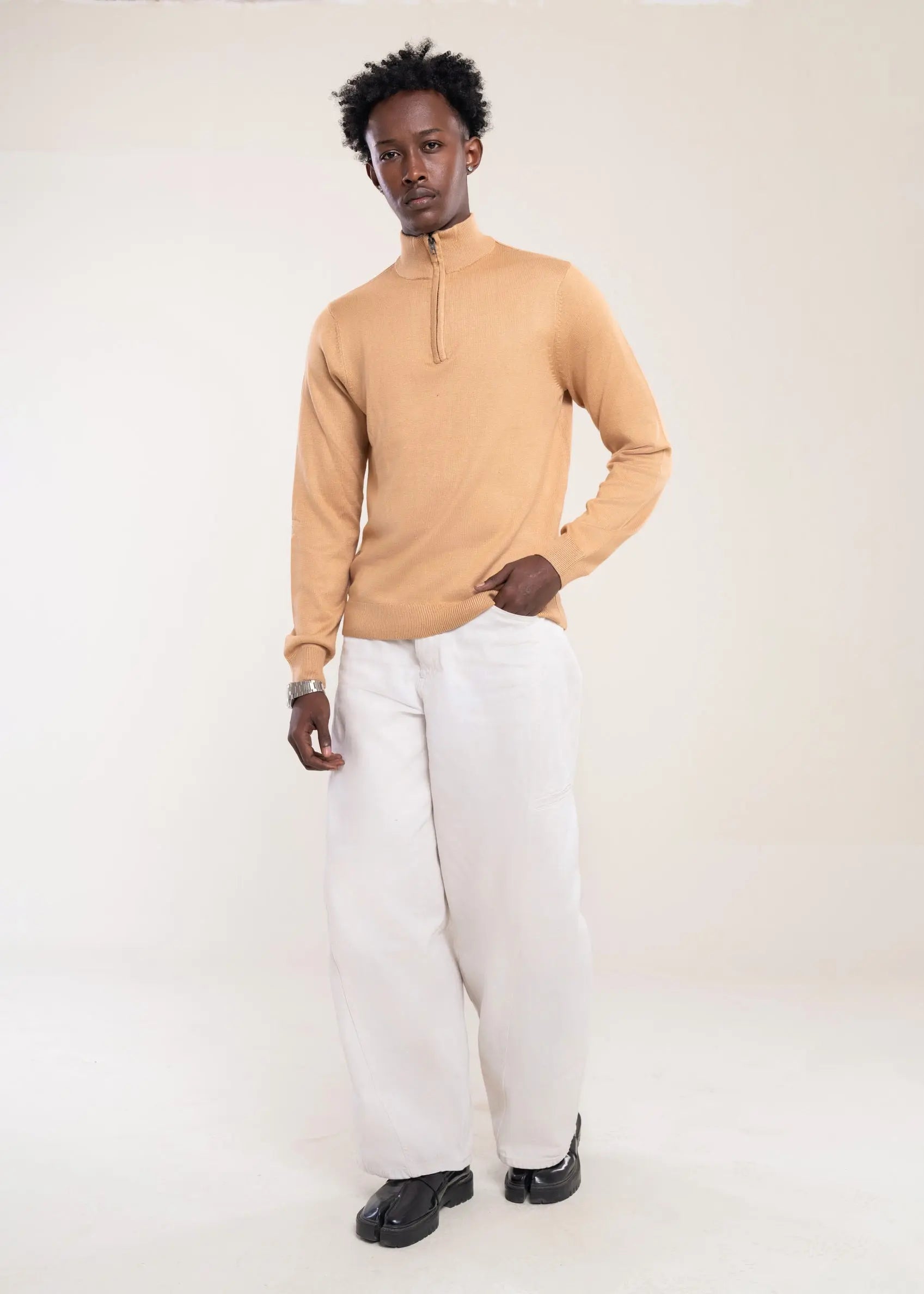 Men's Bronze Zip Neck Knit Jumper Secondary image