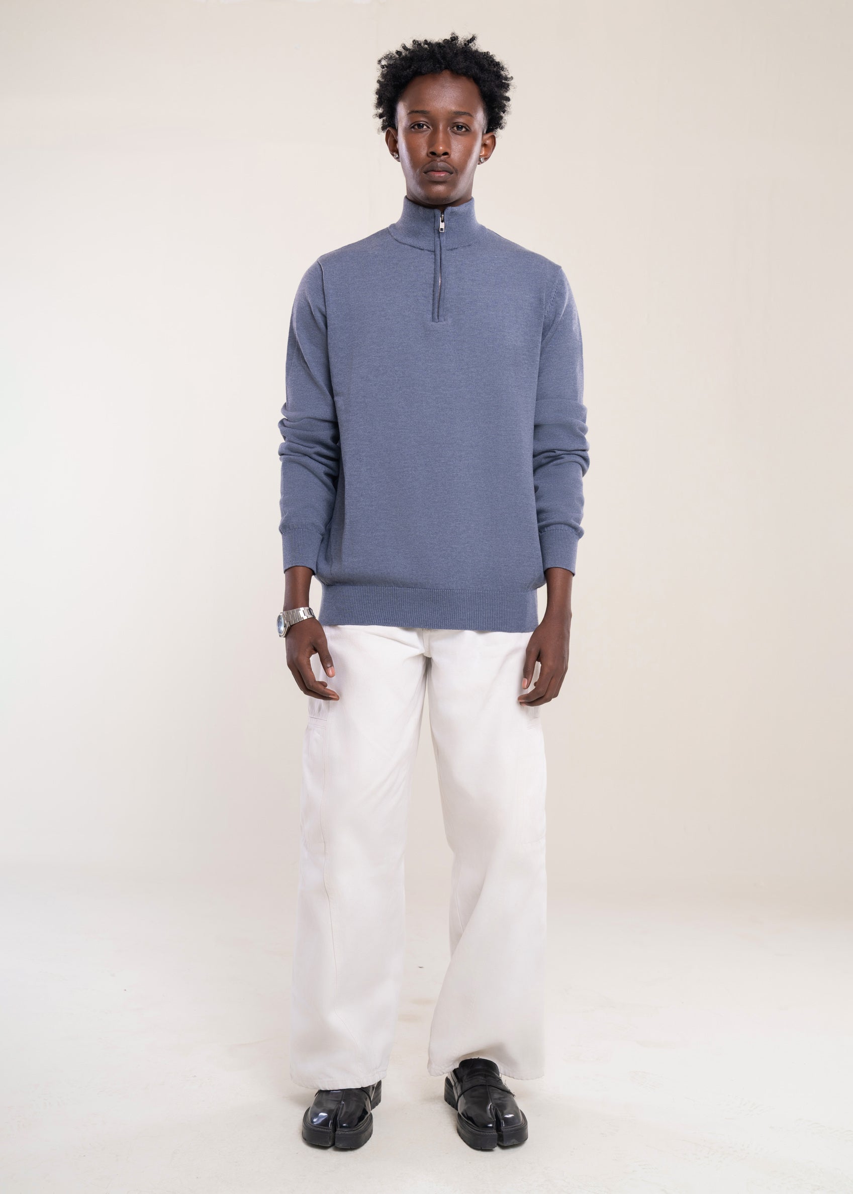 Mens Zip Neck Jumper Charcoal - Half Zip And Quarter Zip Jumper - Lucca Menswear UK