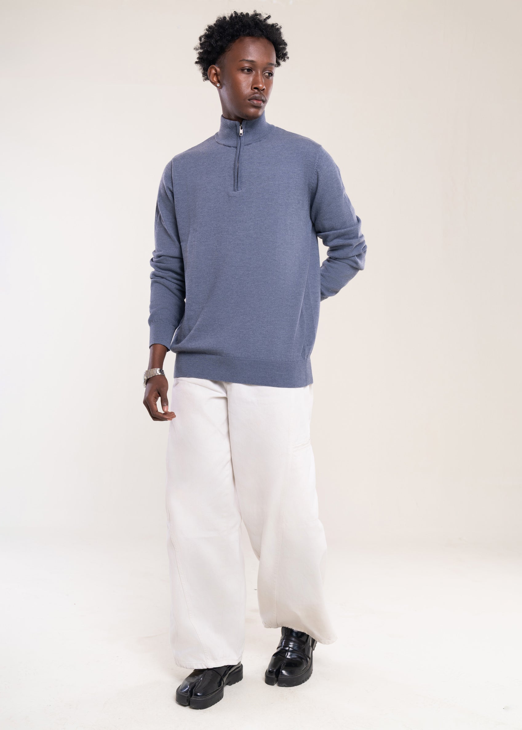 Mens Zip Neck Jumper Charcoal - Half Zip And Quarter Zip Jumper - Lucca Menswear