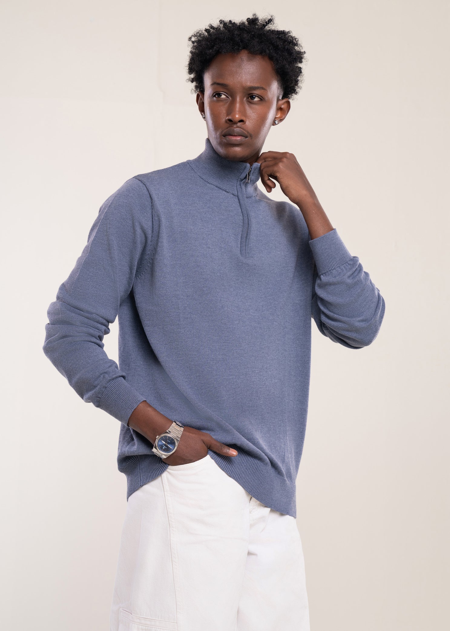 Mens Zip Neck Jumper Charcoal - Half Zip And Quarter Zip Jumper - Lucca Menswear UK Main image