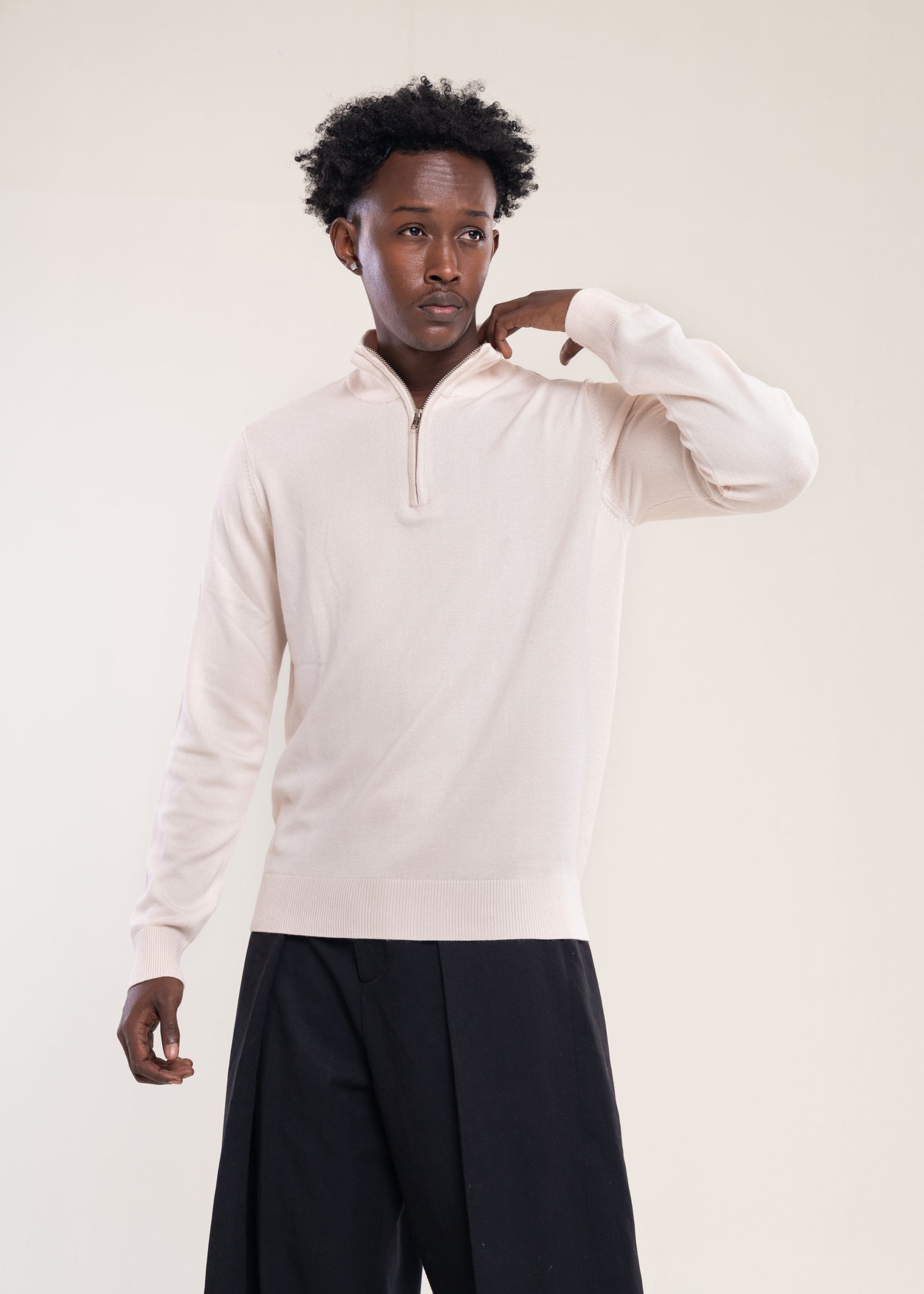 Men's Cream Zip Neck Jumper Secondary image