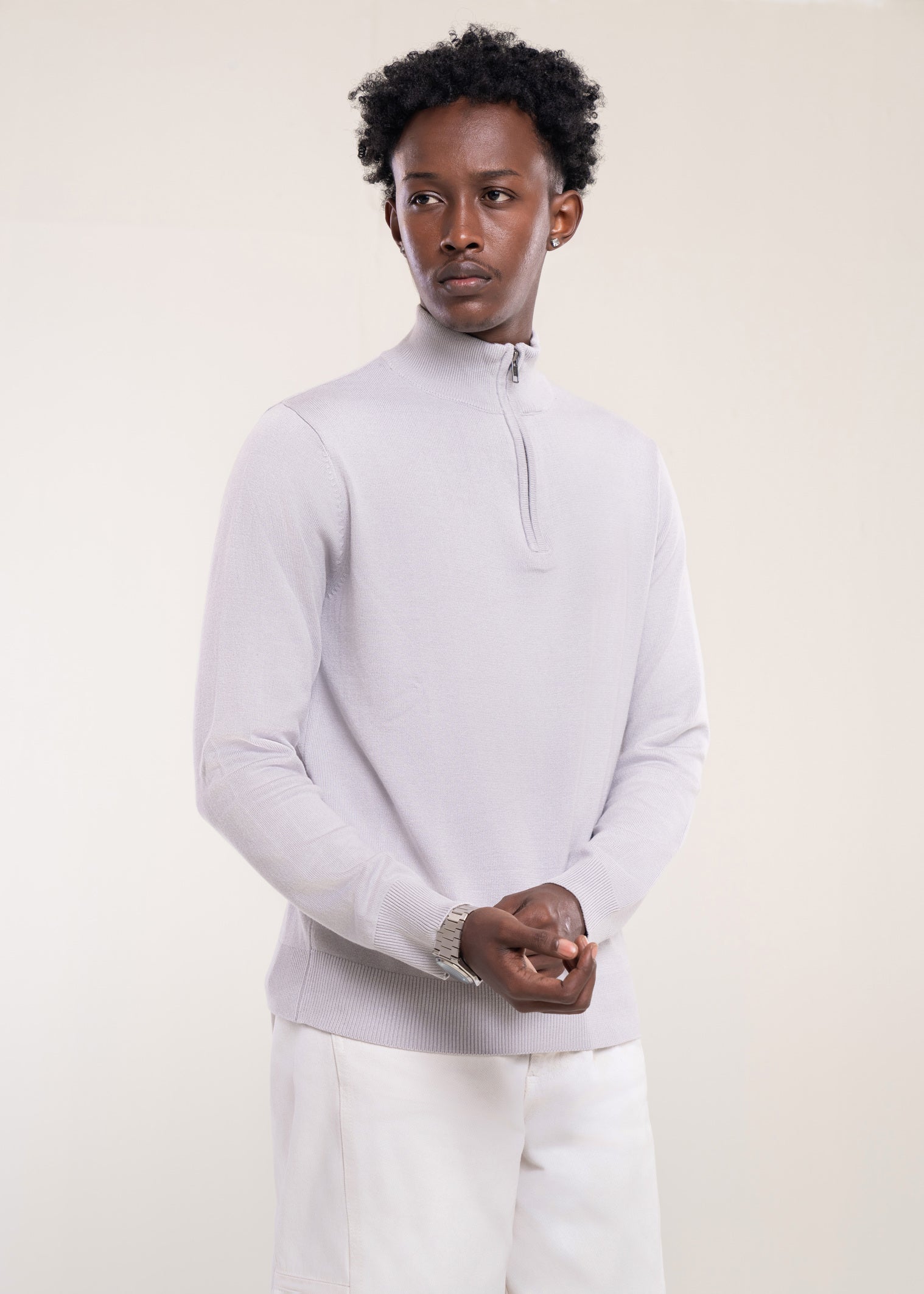 Mens Zip Neck Jumper Grey - Half Zip Jumper And Quarter Zip Jumper - Lucca Menswear UK Main image