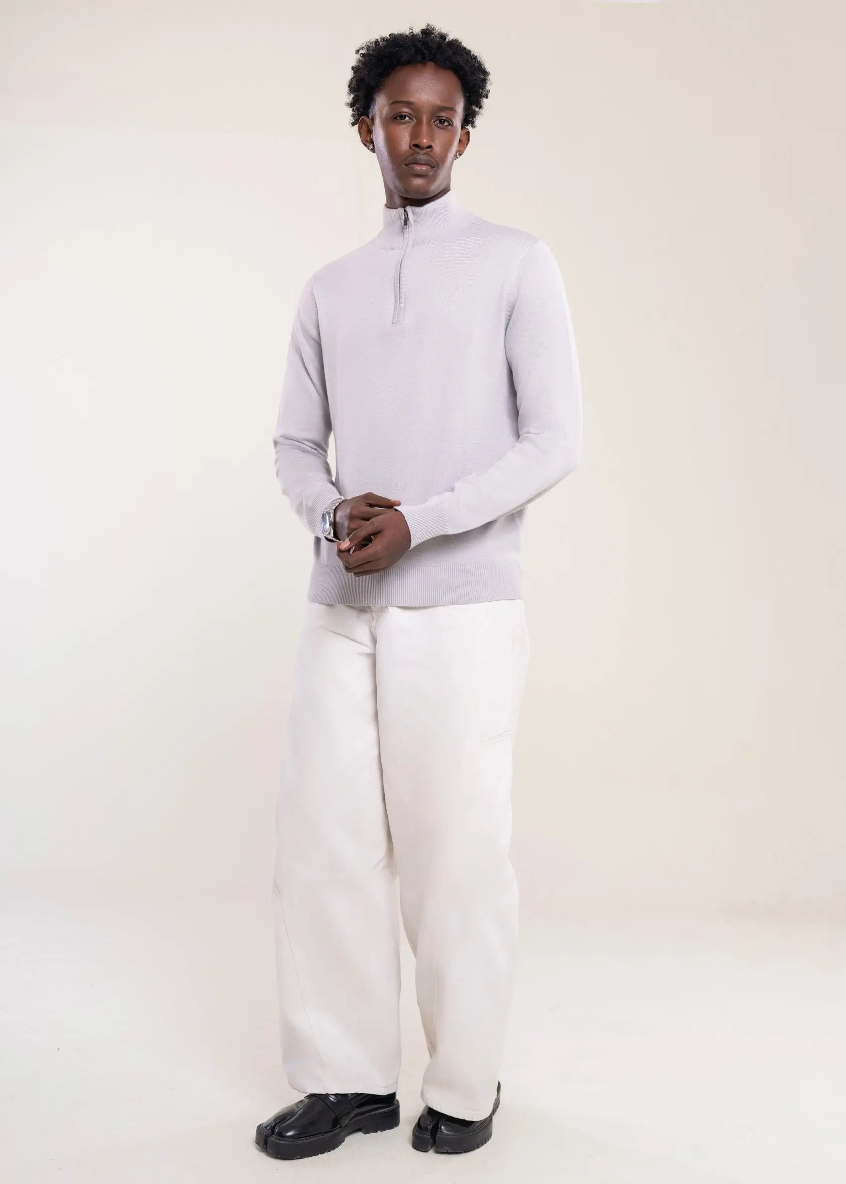 Men's Grey Zip Neck Knit Jumper Secondary image