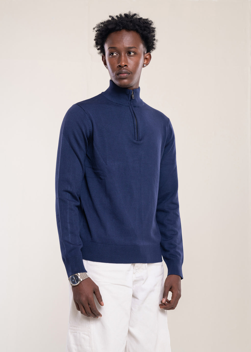 Mens Zip Neck Jumper Navy - Half Zip Jumper - Lucca Menswear UK