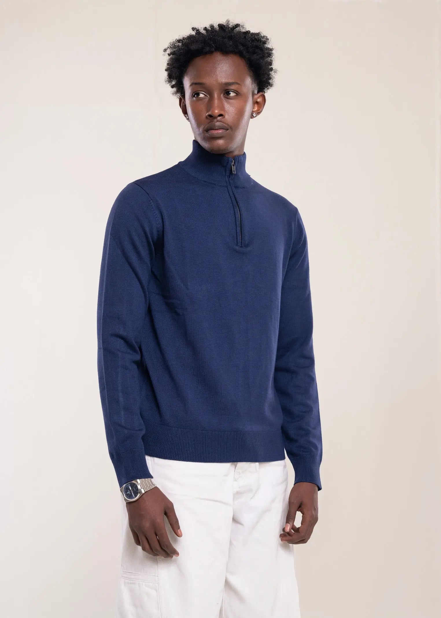 Men's Navy Zip Neck Knit Jumper Secondary image
