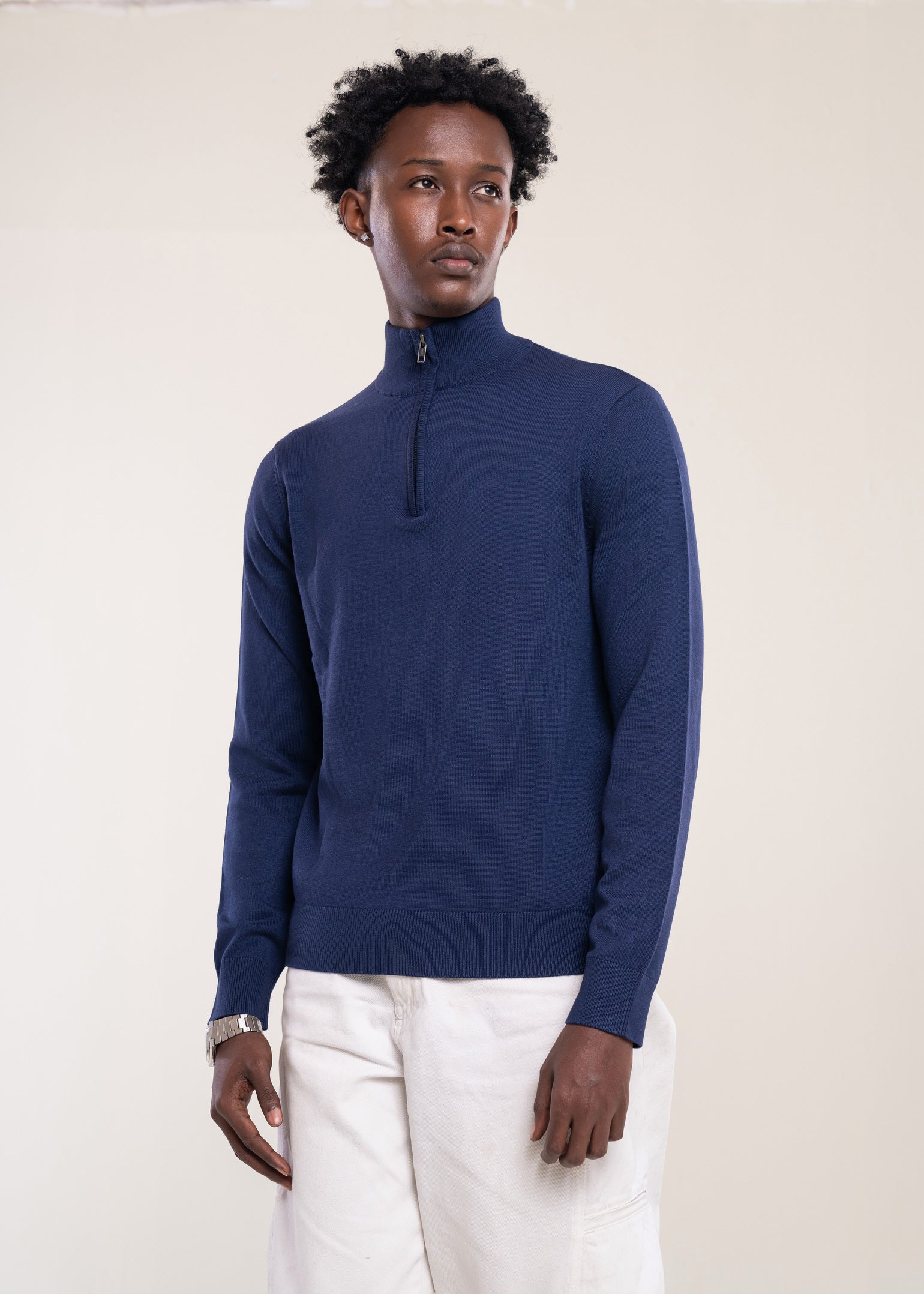Mens Zip Neck Jumper Navy - Lucca Menswear UK Main image