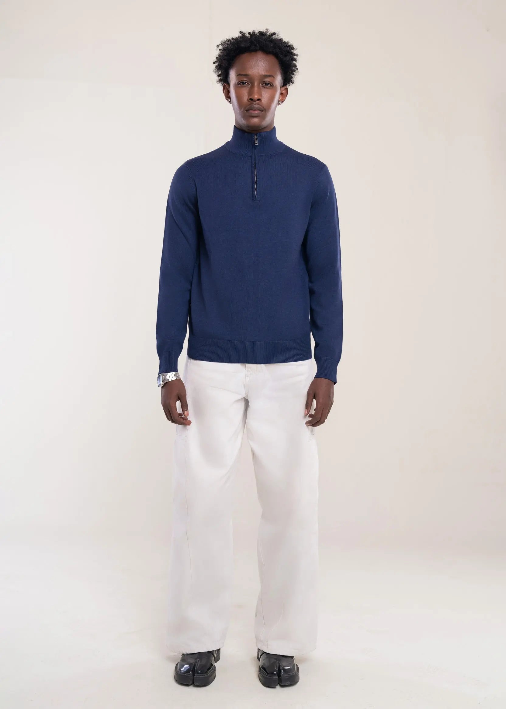 Mens Zip Neck Jumper Navy - Half Zip Jumper - Lucca UK