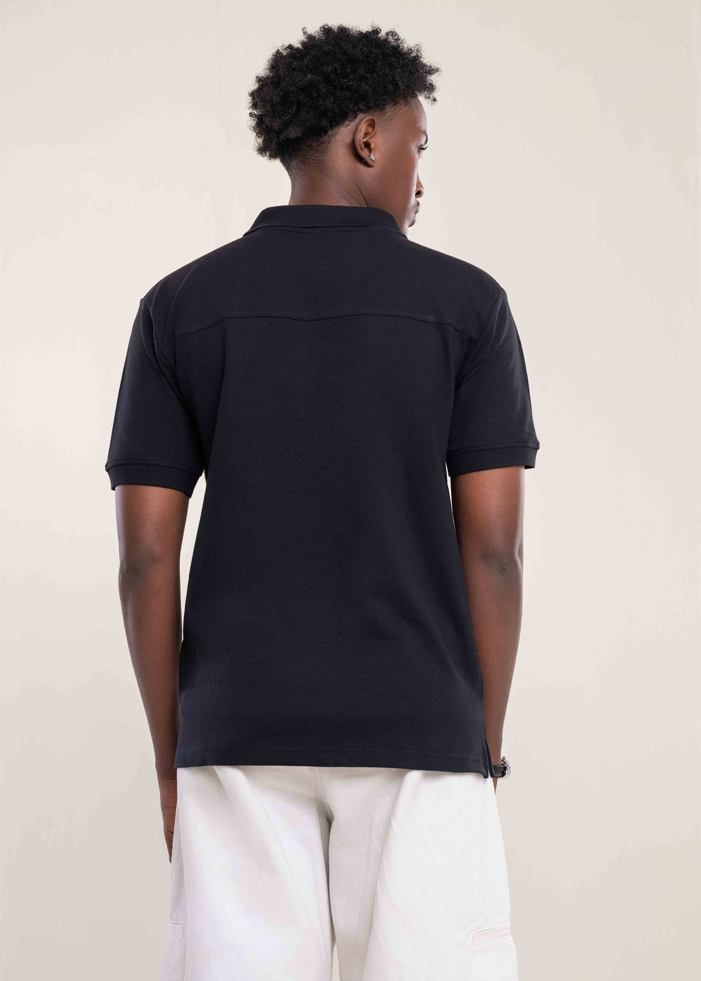 Mens Zip Neck Polo T Shirt Black Back - Mens T Shirt