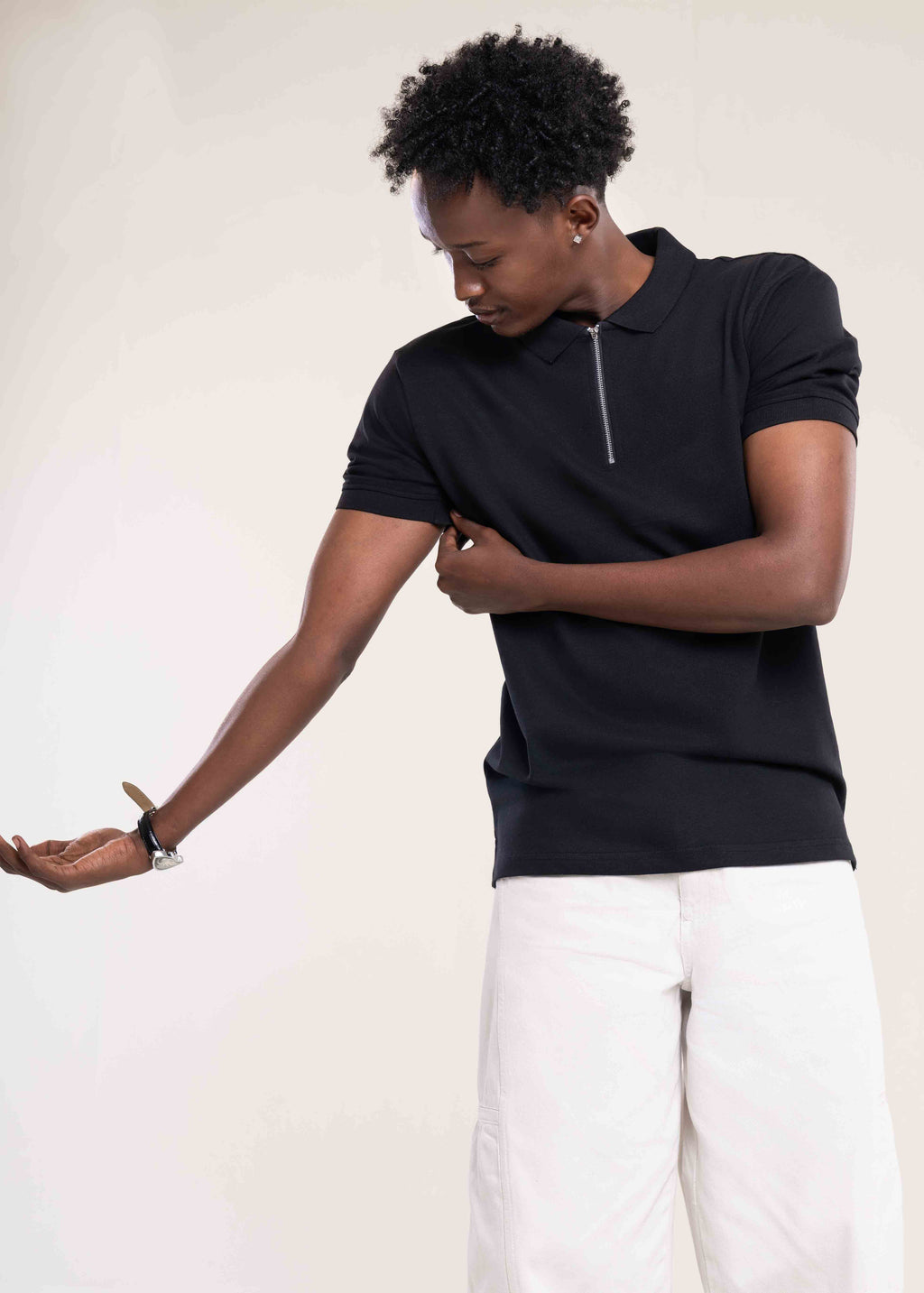 Mens Zip Neck Polo T Shirt Black - Mens T Shirt Collection - Lucca Menswear UK