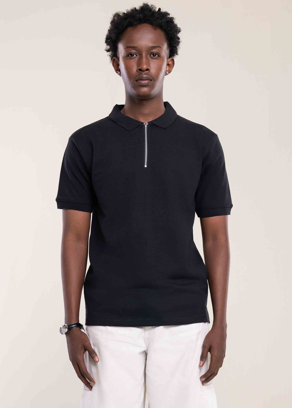 Mens Zip Neck Polo T Shirt Black - Mens T Shirt - Lucca Menswear UK