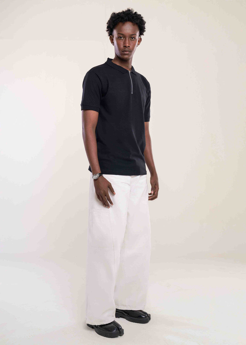 Mens Zip Neck Polo T Shirt Black - Mens T Shirt - Lucca Menswear UK