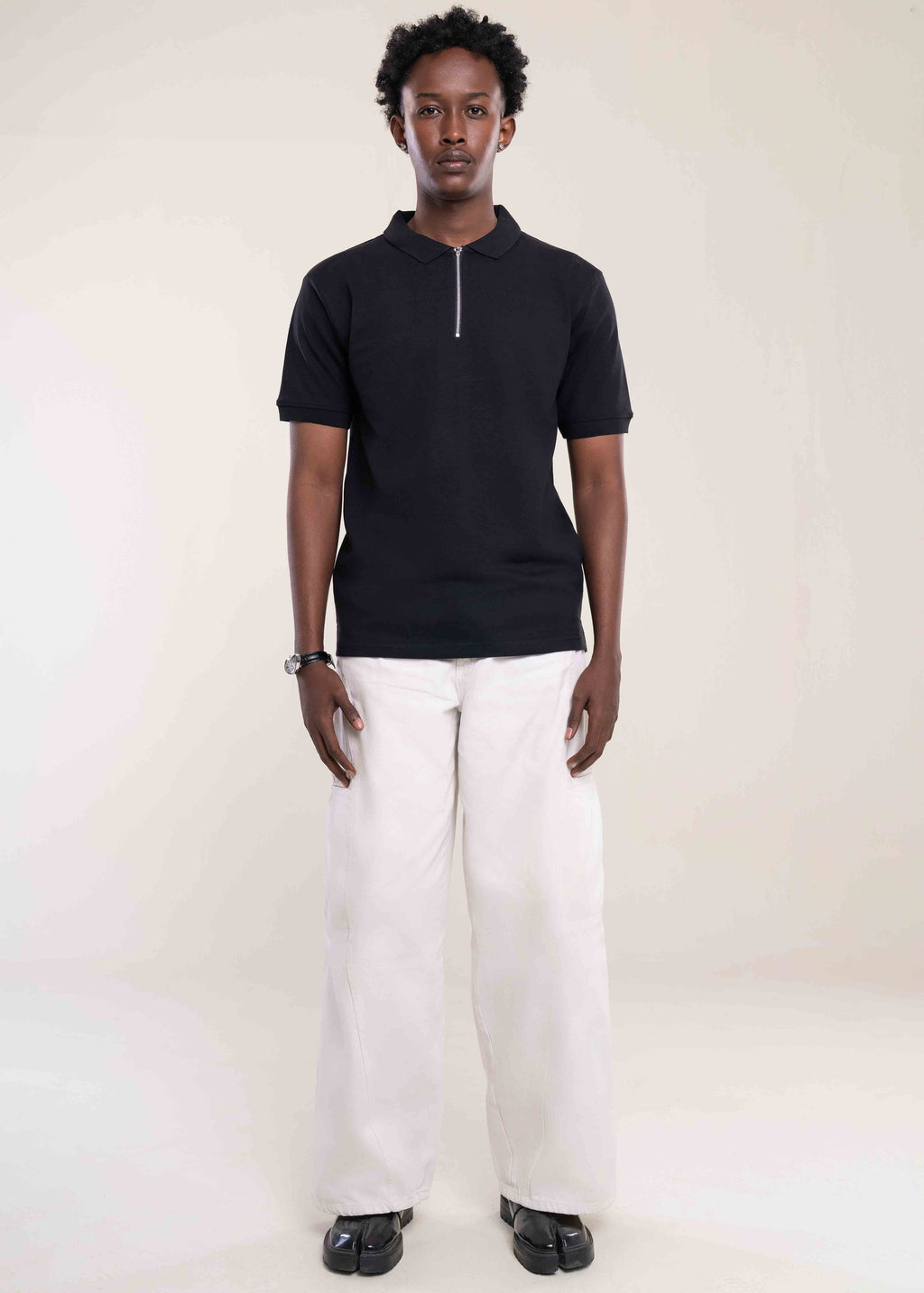 Mens Zip Neck Polo T Shirt Black - Mens T Shirt - Lucca Menswear