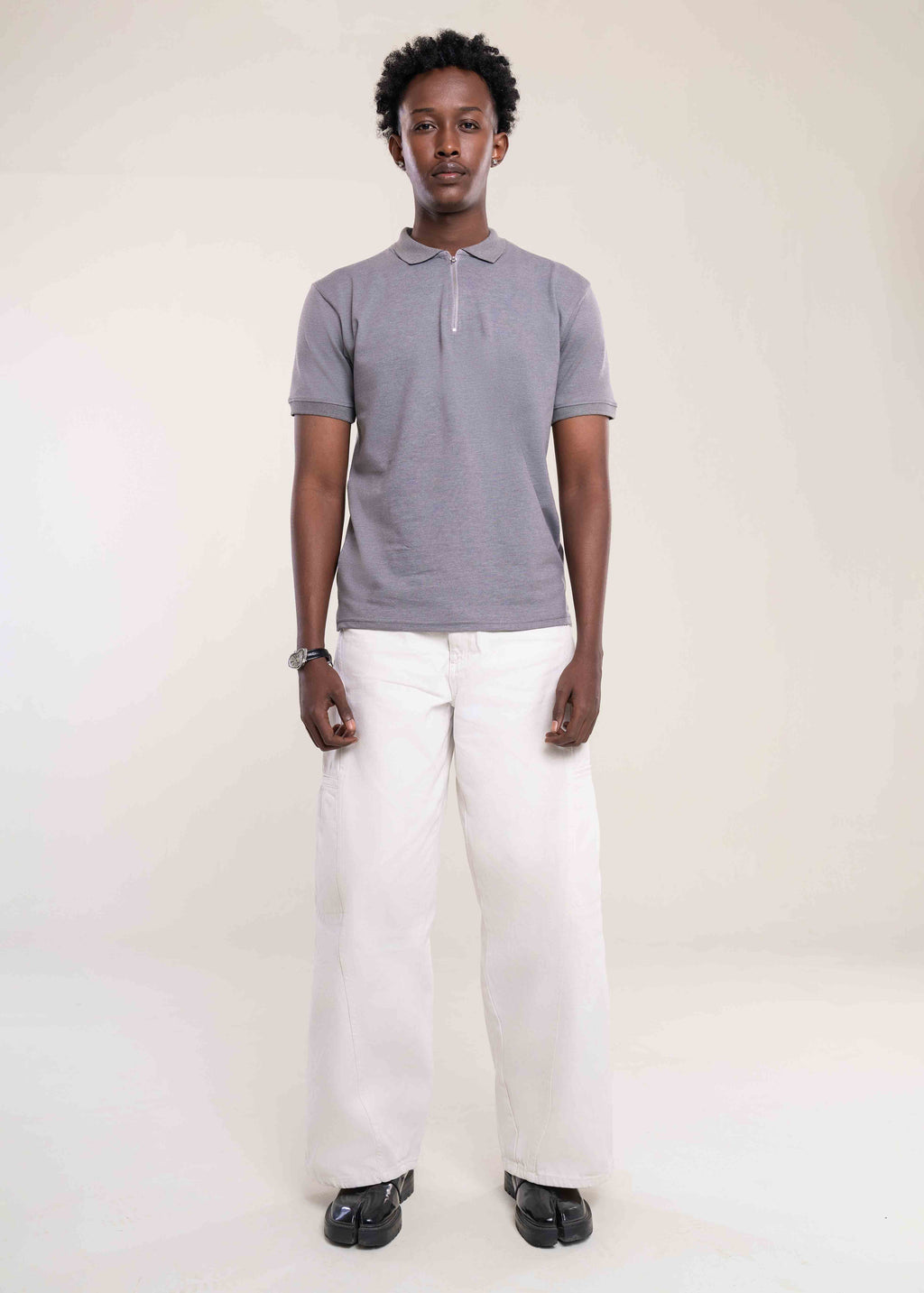 Mens Zip Neck Polo T Shirt Grey - Mens T Shirt - Lucca Menswear UK