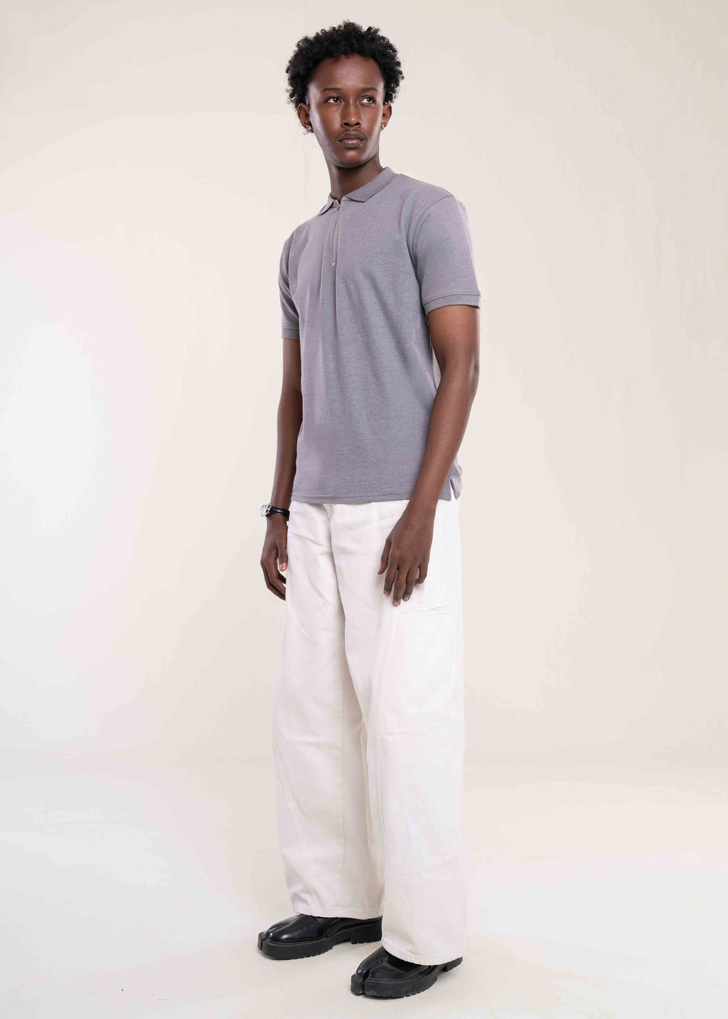 Mens Zip Neck Polo T Shirt Grey - Mens T Shirt Collection